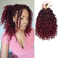 ZRQ 10 Inch Burgundy Goddess Locs Crochet Hair 8 Packs Ombre Boho Locs With Curly End, Short Bohemian Locs Pre Looped Hippie Locs Crochet Soft Locs Curly River Locs Hair Extensions Tbug#