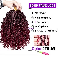 ZRQ 10 Inch Burgundy Goddess Locs Crochet Hair 8 Packs Ombre Boho Locs With Curly End, Short Bohemian Locs Pre Looped Hippie Locs Crochet Soft Locs Curly River Locs Hair Extensions Tbug#