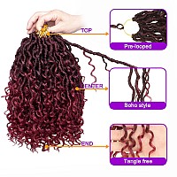 ZRQ 10 Inch Burgundy Goddess Locs Crochet Hair 8 Packs Ombre Boho Locs With Curly End, Short Bohemian Locs Pre Looped Hippie Locs Crochet Soft Locs Curly River Locs Hair Extensions Tbug#