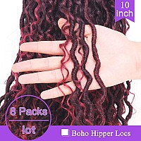 ZRQ 10 Inch Burgundy Goddess Locs Crochet Hair 8 Packs Ombre Boho Locs With Curly End, Short Bohemian Locs Pre Looped Hippie Locs Crochet Soft Locs Curly River Locs Hair Extensions Tbug#