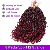 ZRQ 10 Inch Burgundy Goddess Locs Crochet Hair 8 Packs Ombre Boho Locs With Curly End, Short Bohemian Locs Pre Looped Hippie Locs Crochet Soft Locs Curly River Locs Hair Extensions Tbug#