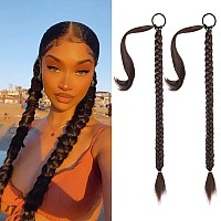 Seikea 2Pcs Long Braid Ponytail Extension With Hair Tie Long Straight Wrap Around Hair Extensions Ponytail Soft Synthetic Hair D