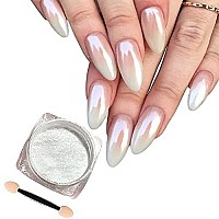 White Pearl Chrome Nail Powder,Mirror Effect Aurora Magic Pearlescent Nail Jewelry Glitter Powder Holographic Pigment, Symphony Mermaid Pearl Neon Ice Aurora Dust Nail Powder,DIY Nail Art Decorations