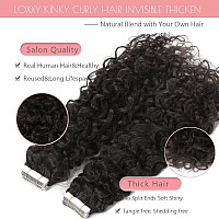 Loxxy Natural Black Tape In Hair Extensions Human Hair Kinky Curly 1B 20Inch Invisible Pu Skin Weft Natural Curly Hair Extensio