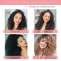 Loxxy Natural Black Tape In Hair Extensions Human Hair Kinky Curly 1B 20Inch Invisible Pu Skin Weft Natural Curly Hair Extensio