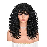 ANNISOUL Black Curly Wigs for Black Women Long Curly Afro Wig with Bangs for Women Big Bouncy Fluffy Synthetic Fiber Glueless Hair for Cosplay and Daily