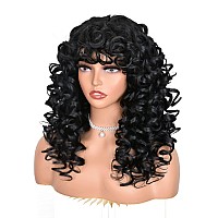 ANNISOUL Black Curly Wigs for Black Women Long Curly Afro Wig with Bangs for Women Big Bouncy Fluffy Synthetic Fiber Glueless Hair for Cosplay and Daily