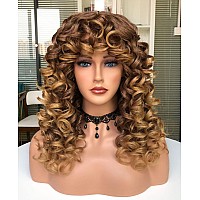 Annivia Curly Wig With Bangs For Black Women Ombre Blonde Kinky Long Curly Shag Synthetic Hair Wigs Daily Use Cosplay 17 Inch