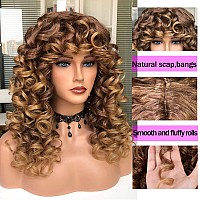 Annivia Curly Wig With Bangs For Black Women Ombre Blonde Kinky Long Curly Shag Synthetic Hair Wigs Daily Use Cosplay 17 Inch