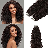 Hair Extensions Tape In Human Hair Jerry Curly Double Sided Strong Tape Brazilian Virgin Hair Darkest Brown Thick End Curly Tape