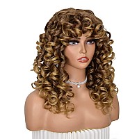 ANNISOUL Ombre Blonde Curly Wigs for Black Women Long Curly Afro Wig with Bangs for Women Big Bouncy Fluffy Synthetic Fiber Glueless Hair for Cosplay and Daily