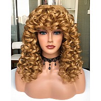 Annivia Curly Wig With Bangs For Black Women Honey Blonde Kinky Long Curly Wig Synthetic Hair Daily Use Cosplay 17 Inch