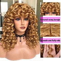 Annivia Curly Wig With Bangs For Black Women Honey Blonde Kinky Long Curly Wig Synthetic Hair Daily Use Cosplay 17 Inch