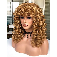 Annivia Curly Wig With Bangs For Black Women Honey Blonde Kinky Long Curly Wig Synthetic Hair Daily Use Cosplay 17 Inch