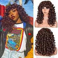 ANNISOUL Brown Curly Wigs for Black Women Long Curly Afro Wig with Bangs for Women Big Bouncy Fluffy Synthetic Fiber Glueless Hair for Cosplay and Daily