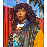 ANNISOUL Brown Curly Wigs for Black Women Long Curly Afro Wig with Bangs for Women Big Bouncy Fluffy Synthetic Fiber Glueless Hair for Cosplay and Daily