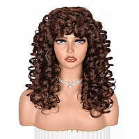 ANNISOUL Brown Curly Wigs for Black Women Long Curly Afro Wig with Bangs for Women Big Bouncy Fluffy Synthetic Fiber Glueless Hair for Cosplay and Daily