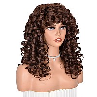 ANNISOUL Brown Curly Wigs for Black Women Long Curly Afro Wig with Bangs for Women Big Bouncy Fluffy Synthetic Fiber Glueless Hair for Cosplay and Daily