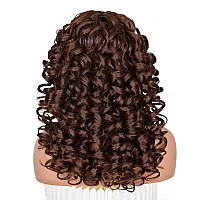 ANNISOUL Brown Curly Wigs for Black Women Long Curly Afro Wig with Bangs for Women Big Bouncy Fluffy Synthetic Fiber Glueless Hair for Cosplay and Daily