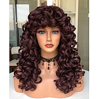 Annivia Curly Wig With Bangs For Black Women Burgundy Kinky Long Curly Shag Synthetic Hair Wigs Daily Use Cosplay 17 Inch