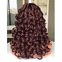 Annivia Curly Wig With Bangs For Black Women Burgundy Kinky Long Curly Shag Synthetic Hair Wigs Daily Use Cosplay 17 Inch