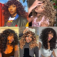 Annivia Curly Wig With Bangs For Black Women Burgundy Kinky Long Curly Shag Synthetic Hair Wigs Daily Use Cosplay 17 Inch