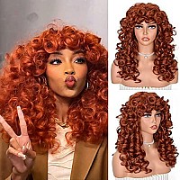 ANNISOUL Copper Curly Wigs for Black Women Long Curly Afro Wig with Bangs for Women Big Bouncy Fluffy Synthetic Fiber Glueless Hair for Cosplay and Daily