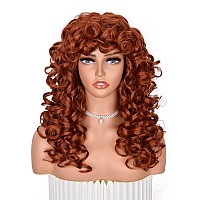 ANNISOUL Copper Curly Wigs for Black Women Long Curly Afro Wig with Bangs for Women Big Bouncy Fluffy Synthetic Fiber Glueless Hair for Cosplay and Daily