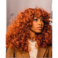 ANNISOUL Copper Curly Wigs for Black Women Long Curly Afro Wig with Bangs for Women Big Bouncy Fluffy Synthetic Fiber Glueless Hair for Cosplay and Daily