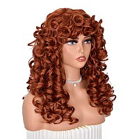 ANNISOUL Copper Curly Wigs for Black Women Long Curly Afro Wig with Bangs for Women Big Bouncy Fluffy Synthetic Fiber Glueless Hair for Cosplay and Daily