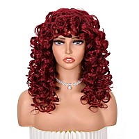 ANNISOUL Red Curly Wigs for Black Women Long Curly Afro Wig with Bangs for Women Big Bouncy Fluffy Synthetic Fiber Glueless Hair for Cosplay and Daily