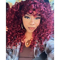 ANNISOUL Red Curly Wigs for Black Women Long Curly Afro Wig with Bangs for Women Big Bouncy Fluffy Synthetic Fiber Glueless Hair for Cosplay and Daily