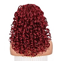 ANNISOUL Red Curly Wigs for Black Women Long Curly Afro Wig with Bangs for Women Big Bouncy Fluffy Synthetic Fiber Glueless Hair for Cosplay and Daily