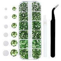 4240Pcs Lt Green Flatback Rhinestones 6 Sizes Crystal Diamonds For Nail Art Crafts Clothes Shoes With Tweezers And Picking Pen