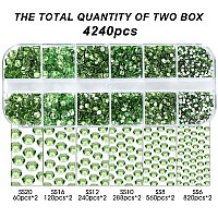 4240Pcs Lt Green Flatback Rhinestones 6 Sizes Crystal Diamonds For Nail Art Crafts Clothes Shoes With Tweezers And Picking Pen