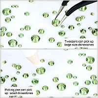 4240Pcs Lt Green Flatback Rhinestones 6 Sizes Crystal Diamonds For Nail Art Crafts Clothes Shoes With Tweezers And Picking Pen