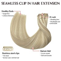 Maxita Human Hair Clip In Extensions Ash Blonde Highlighted Platinum Blonde 110G 7Pcs 20 Inch Seamless Clip In Hair Extensions