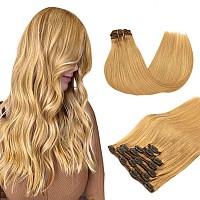 Maxita Hair Extensions Real Human Hair 22 Inch 120G 7Pcs Dirty Blonde Clip In Hair Extensions Remy Straight Long Hair Extension