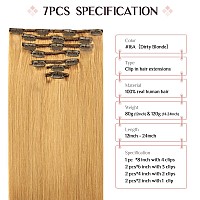 Maxita Hair Extensions Real Human Hair 22 Inch 120G 7Pcs Dirty Blonde Clip In Hair Extensions Remy Straight Long Hair Extension