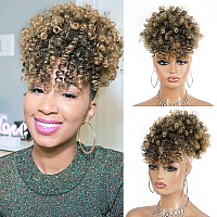 Cetiq Afro Puff Drawstring Ponytail With Curly Hair Clip In Bangs Short Natural Hair Curly Ponytail Extension For Women T27