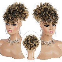 Cetiq Afro Puff Drawstring Ponytail With Curly Hair Clip In Bangs Short Natural Hair Curly Ponytail Extension For Women T27