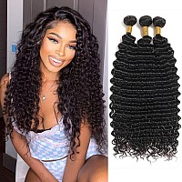 Deep Wave Bundles Human Hair 10 12 14 Inch Deep Curly 3 Bundles Double Weft Natural Color For Black Women Deep Wave Bundles 10