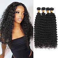 Brazilian Deep Curly 4 Bundles Human Hair 10 12 14 16 Inch Natural Color Deep Wave Bundles 100 Brazilian Virgin Remy Hair Curly