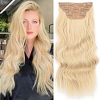 Su? Exquisite 4PCS Clip in Long Soft Glam Waves Thick Hairpieces 20 inches Light Blonde Hair Extensions Synthetic Fiber Double Weft Hair for Women Full Head