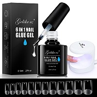 Gelike Ec Short Soft Gel Nail Kit Square Nails Extension Kit With 240Pcs Soft Gel Nail Tips Nail Glue Uv Nails Lamp Full Cov