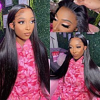 LOOKEYEME 32 Inch Straight Lace Front Wigs Human Hair for Black Women Pre Plucked 13x4 Lace Frontal Wigs Glueless 150% Density Unprocessed Brazilian Virgin Wig with Baby Hair Natural Color