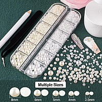 Flat Back Rhinestonespearls Kits Round Glass Crystal Transparent White Gemswhite Pearls With Quick Dry Makeup Gluepicker Penc