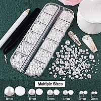 2700 Pcs Of 2 Boxes Flat Back Pearls Kits Half Round Whitebeige Pearls With Quick Dry Makeup Gluepicker Penciltweezer For Nai