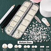 2700 Pcs Of 2 Boxes Flat Back Pearls Kits Half Round Whitebeige Pearls With Quick Dry Makeup Gluepicker Penciltweezer For Nai