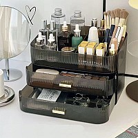 MIUOPUR Stackable Makeup Organizer Drawers, Bathroom Vanity Organizers and Storage, Ideal for Desk and Dresser Countertops, Great for Cosmetics, skincare, Lipsticks, Nail Care -Black